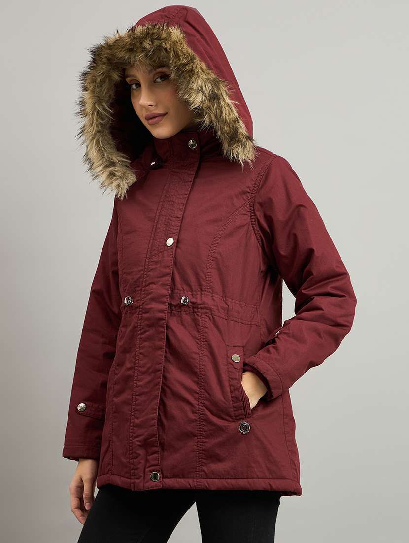 women solid long sleeve hooded quilted jacket - 22264245 -  Standard Image - 1