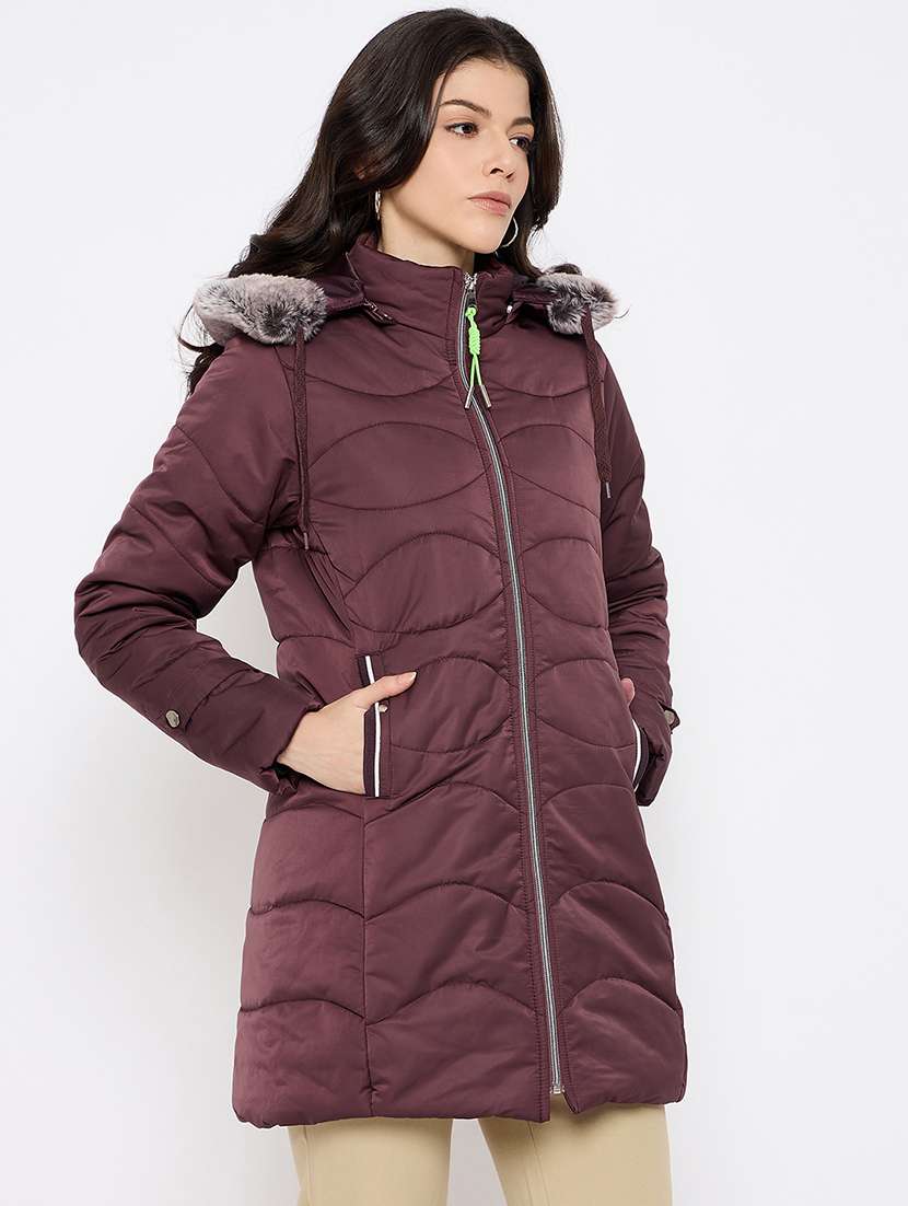 women solid long sleeve hooded quilted jacket - 22264246 -  Standard Image - 1