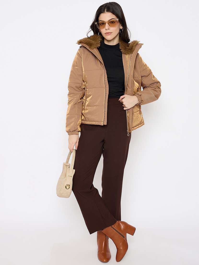 women solid long sleeve hooded quilted jacket - 22264247 -  Standard Image - 4