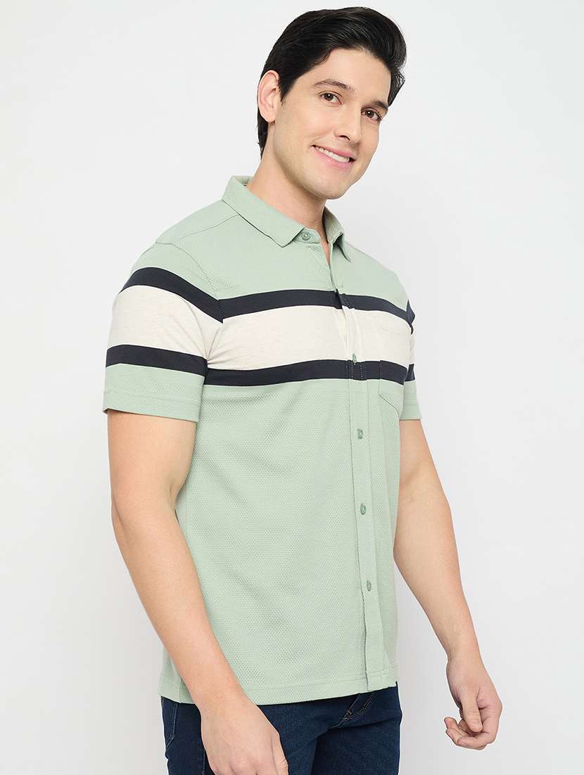 men striped short sleeve slim fit casual shirt - 22264253 -  Standard Image - 1