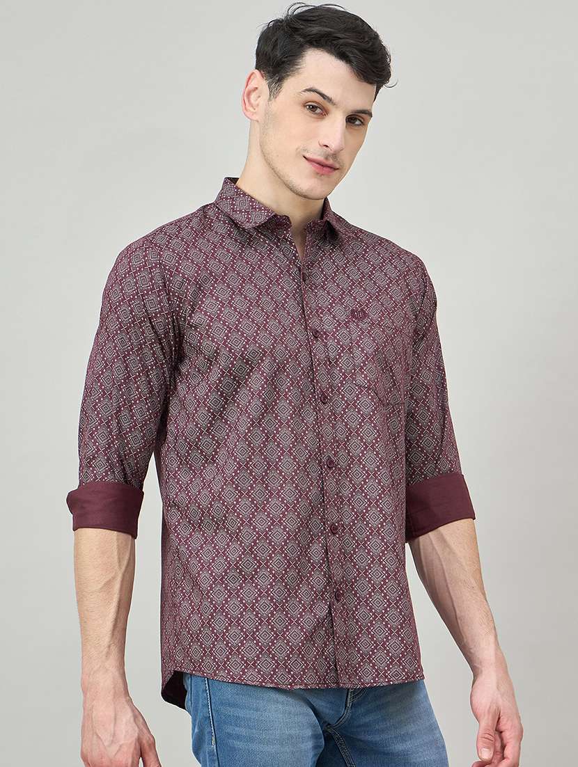 men printed long sleeve slim fit casual shirt - 22264260 -  Standard Image - 1