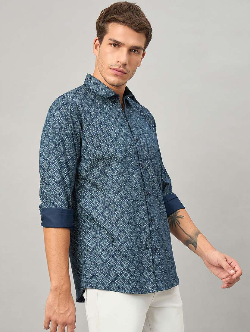 men printed long sleeve slim fit casual shirt - 22264261 -  Standard Image - 1
