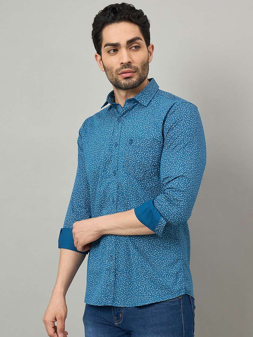 men printed long sleeve slim fit casual shirt