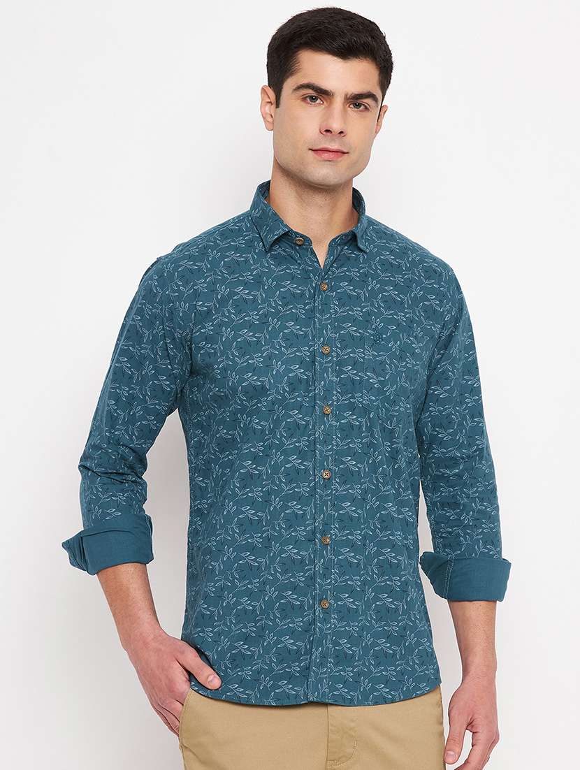 men printed long sleeve slim fit casual shirt