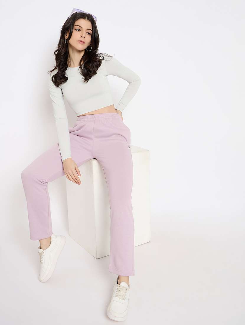 women solid high rise track pant - 22264275 -  Standard Image - 4