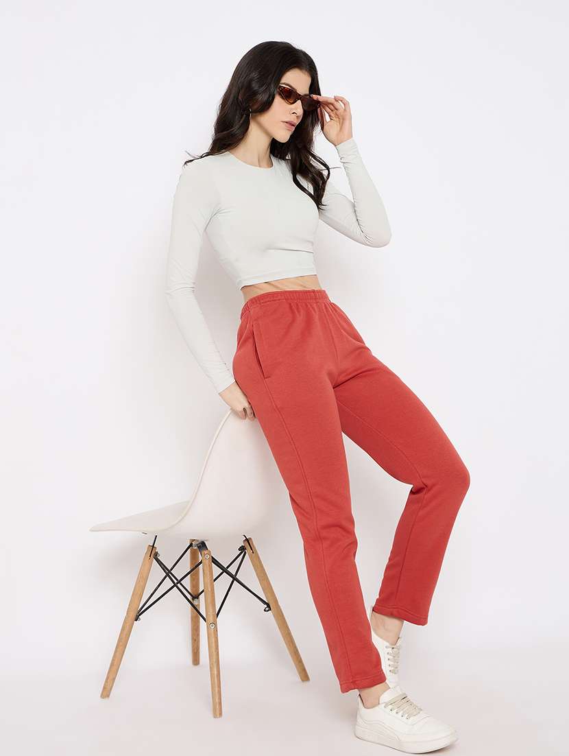 women solid high rise track pant - 22264276 -  Standard Image - 4