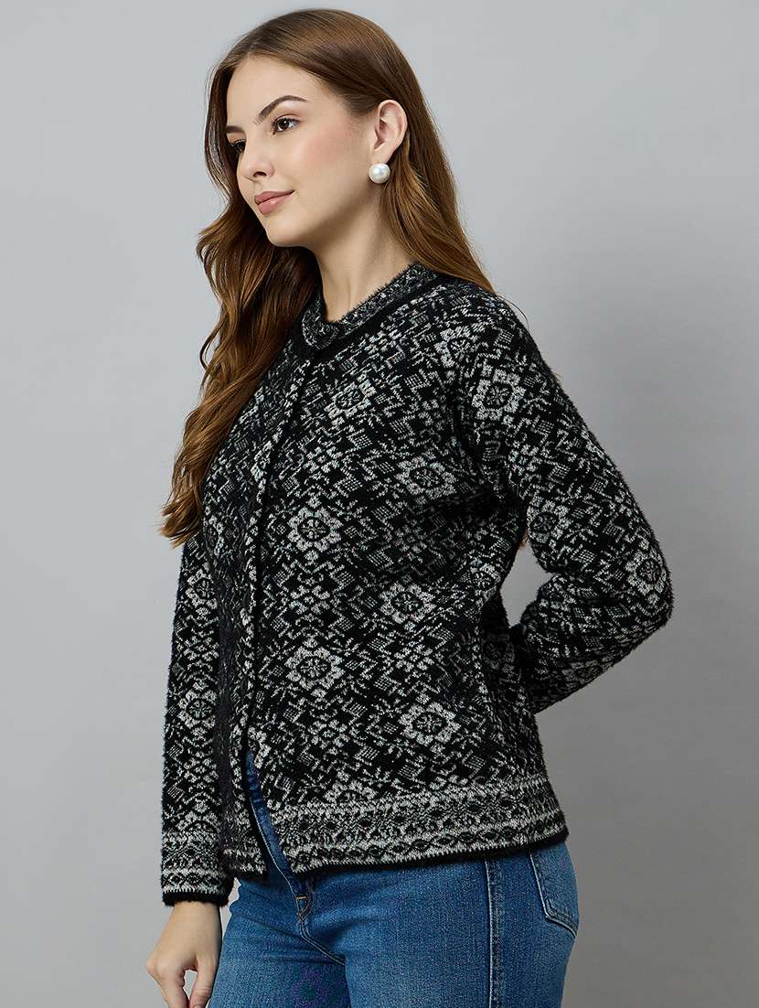 women self designed long sleeve cardigan - 22264298 -  Standard Image - 1