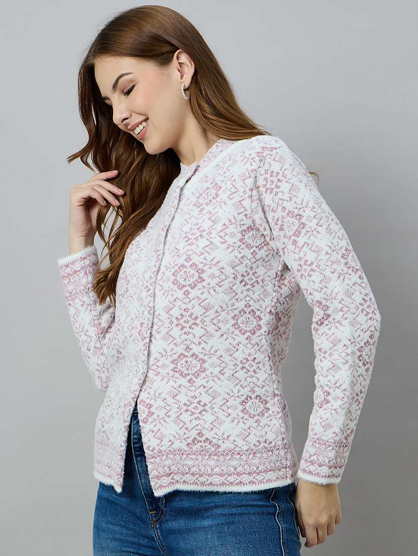 women self designed long sleeve cardigan - 22264299 -  Standard Image - 1