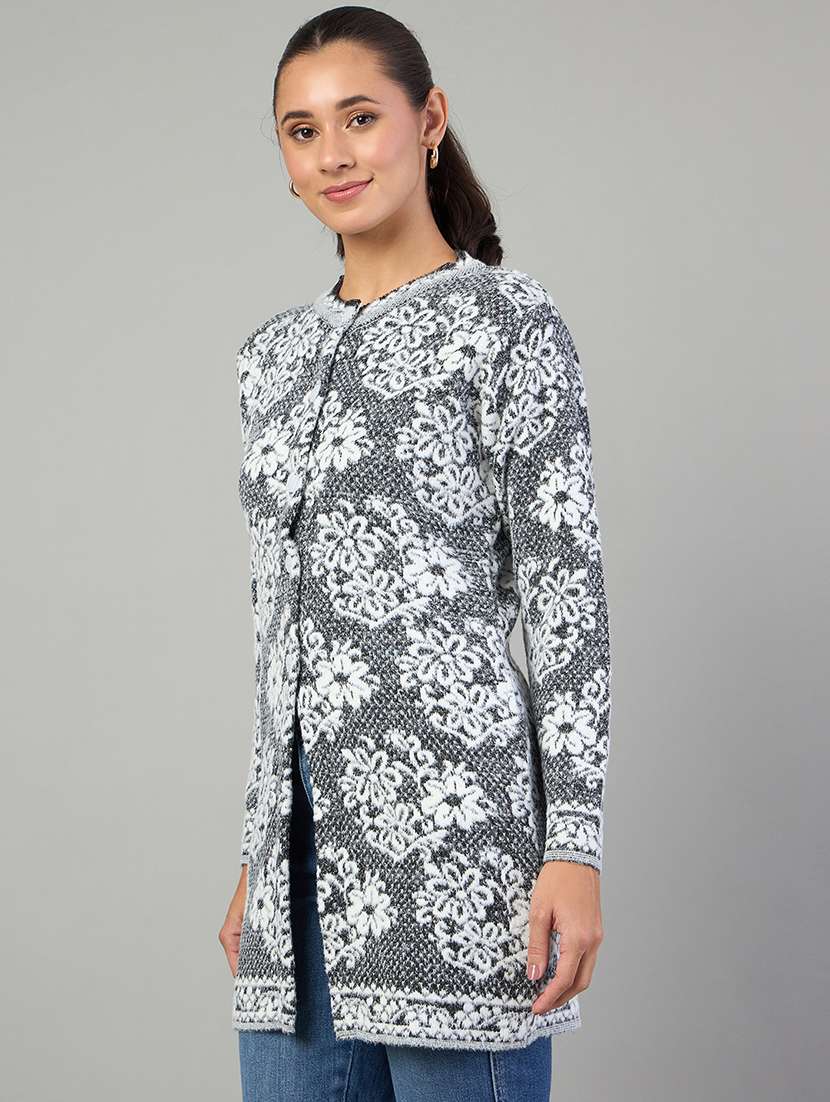 women self designed long sleeve cardigan - 22264305 -  Standard Image - 1