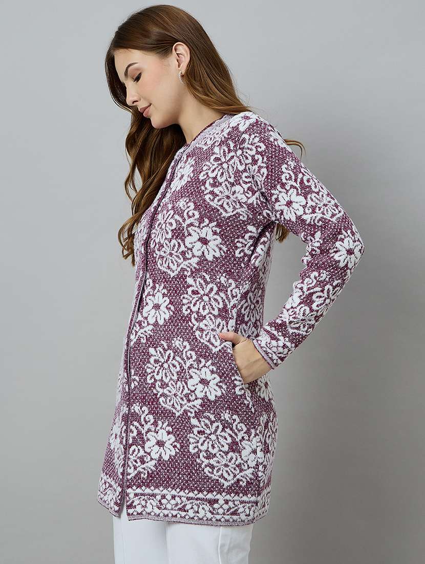 women self designed long sleeve cardigan - 22264307 -  Standard Image - 1