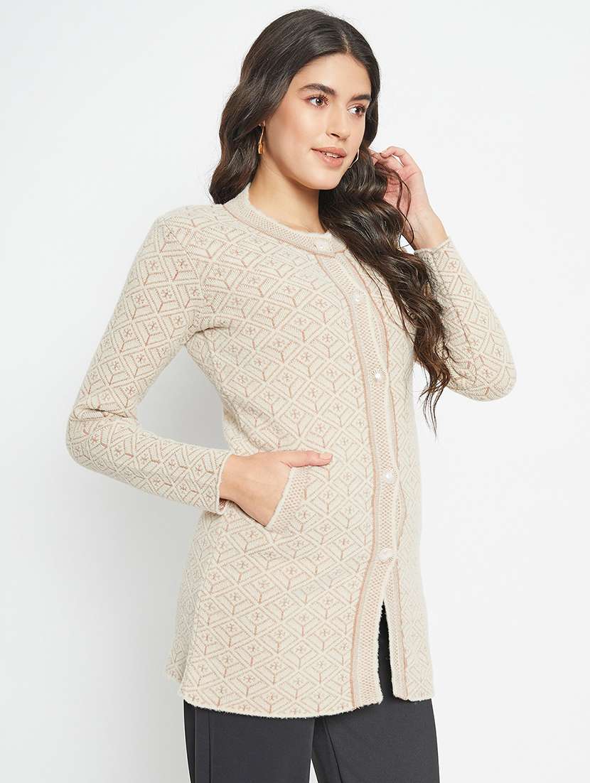 women self designed long sleeve cardigan - 22264319 -  Standard Image - 1