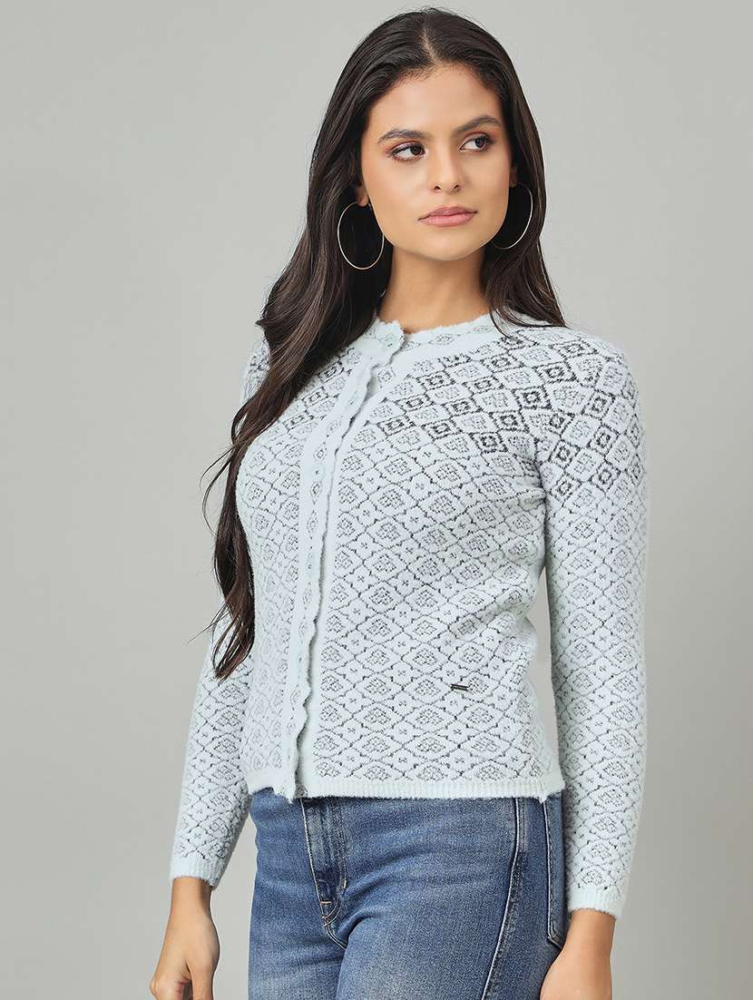 women self designed long sleeve cardigan - 22264337 -  Standard Image - 1