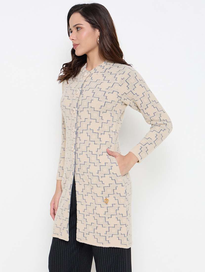 women self designed long sleeve cardigan - 22264350 -  Standard Image - 1