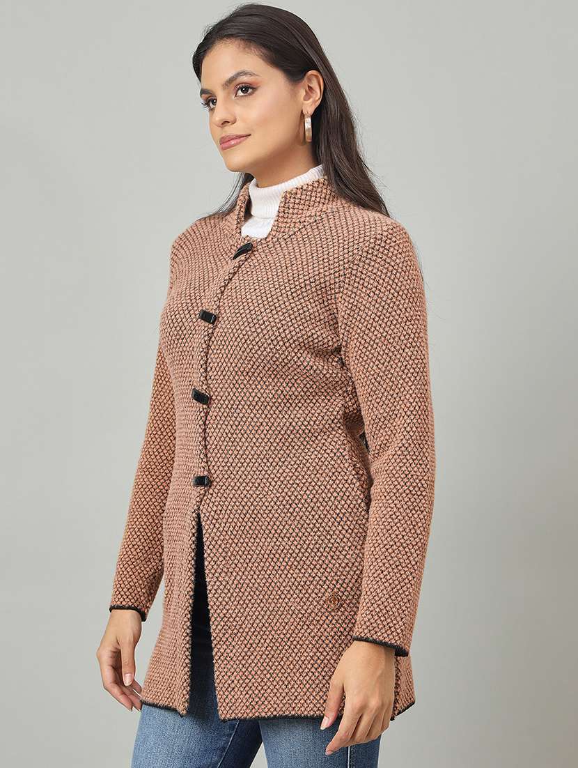 women self designed long sleeve cardigan - 22264360 -  Standard Image - 1