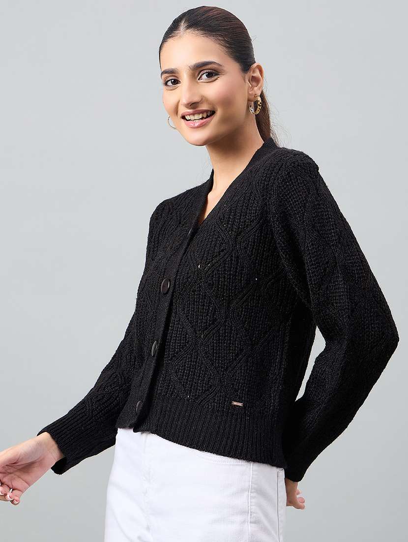 women self designed long sleeve cardigan - 22264371 -  Standard Image - 1