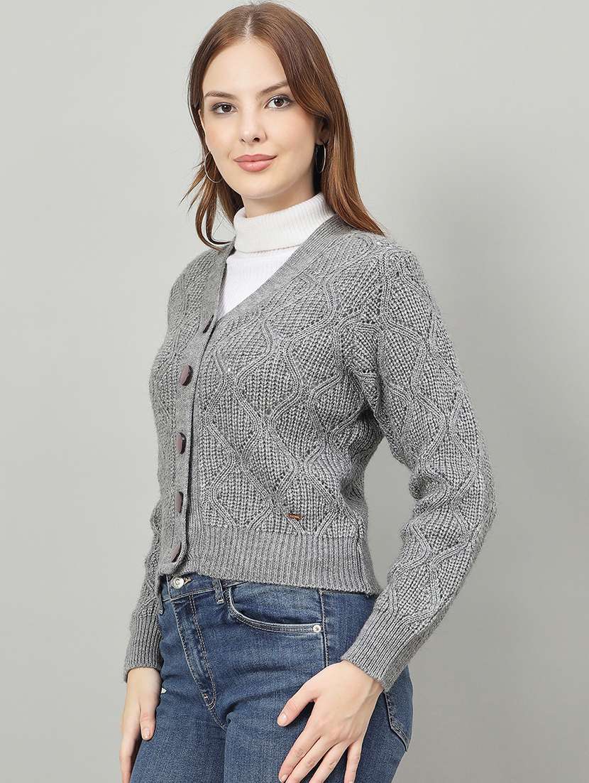 women self designed long sleeve cardigan - 22264372 -  Standard Image - 1