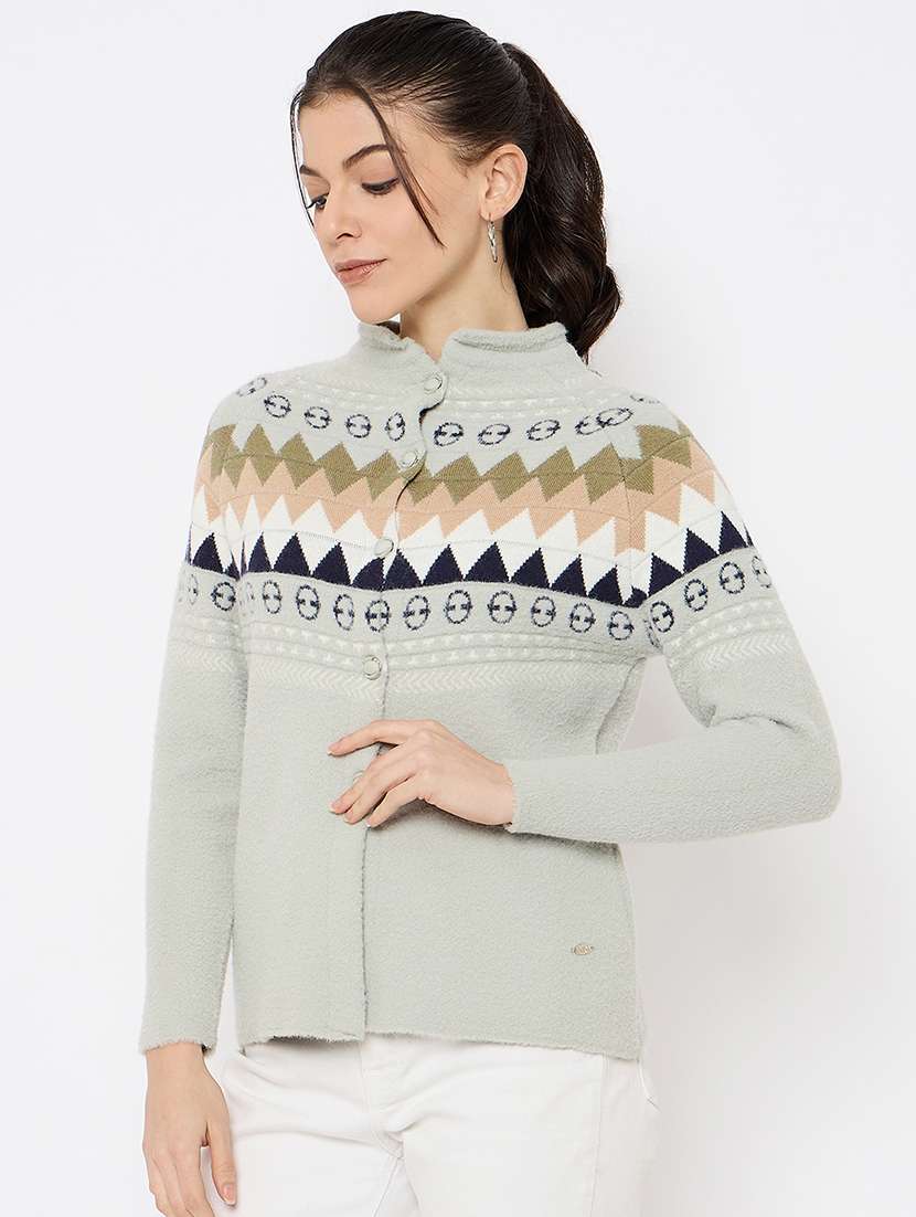 women self designed long sleeve cardigan - 22264376 -  Standard Image - 1