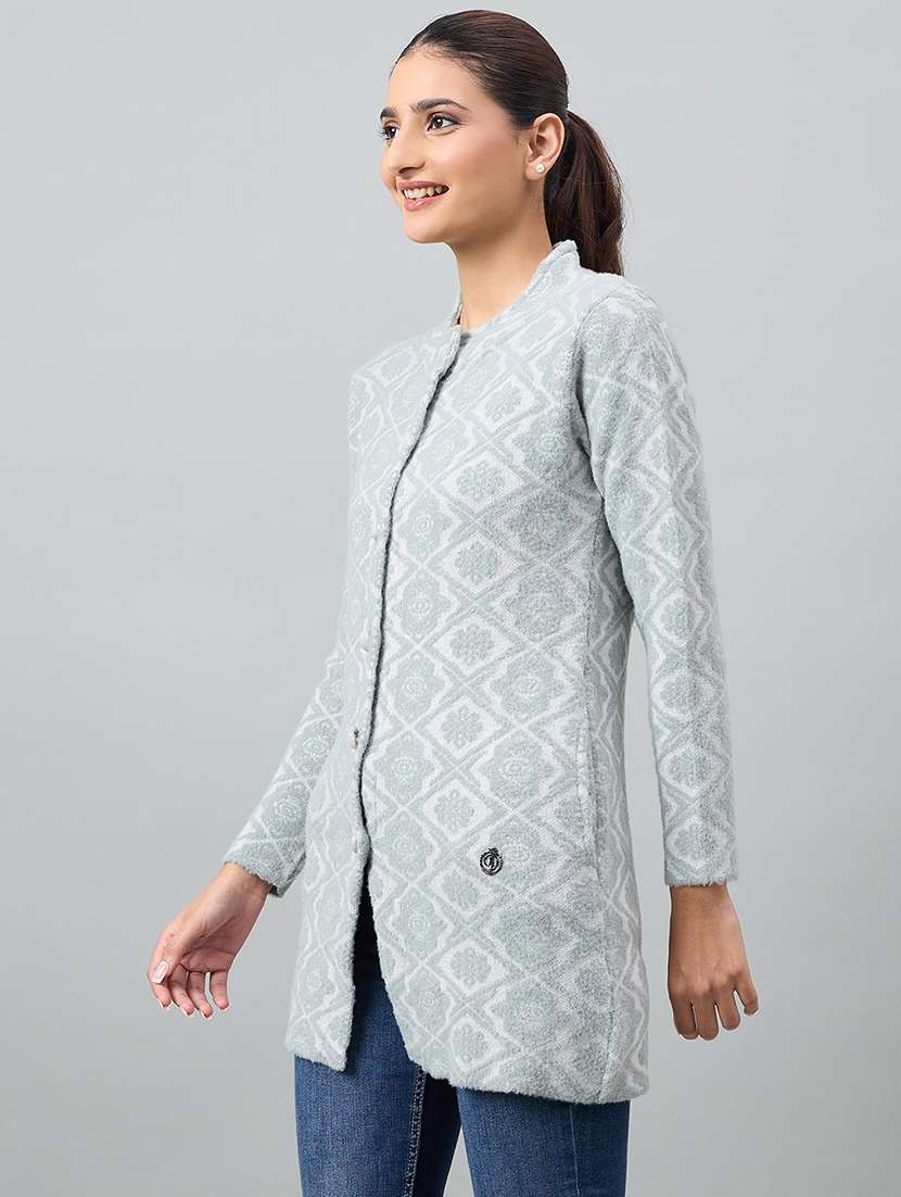 women self designed long sleeve cardigan - 22264379 -  Standard Image - 1