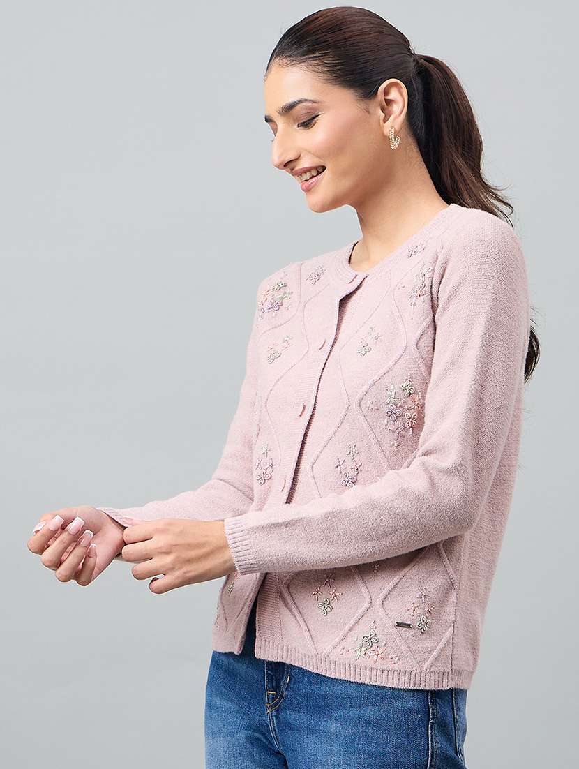 women self designed long sleeve cardigan - 22264396 -  Standard Image - 1