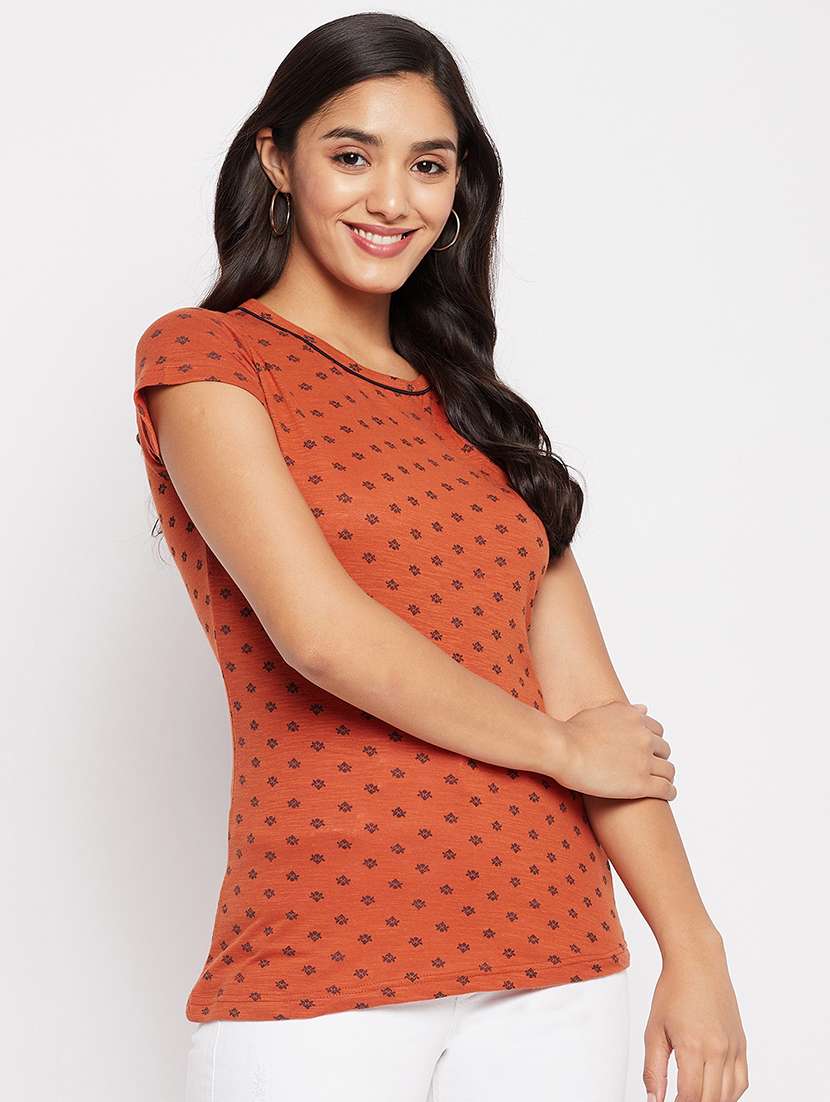 women printed short sleeve regular top - 22264404 -  Standard Image - 1