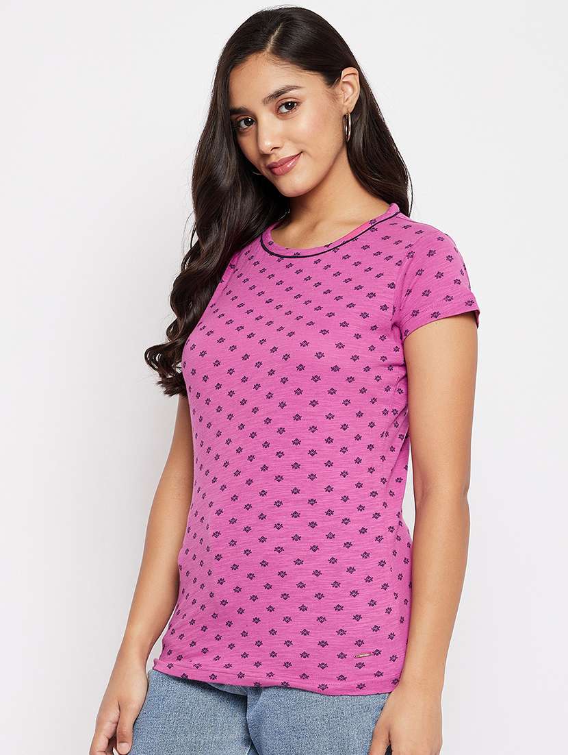 women printed short sleeve regular top