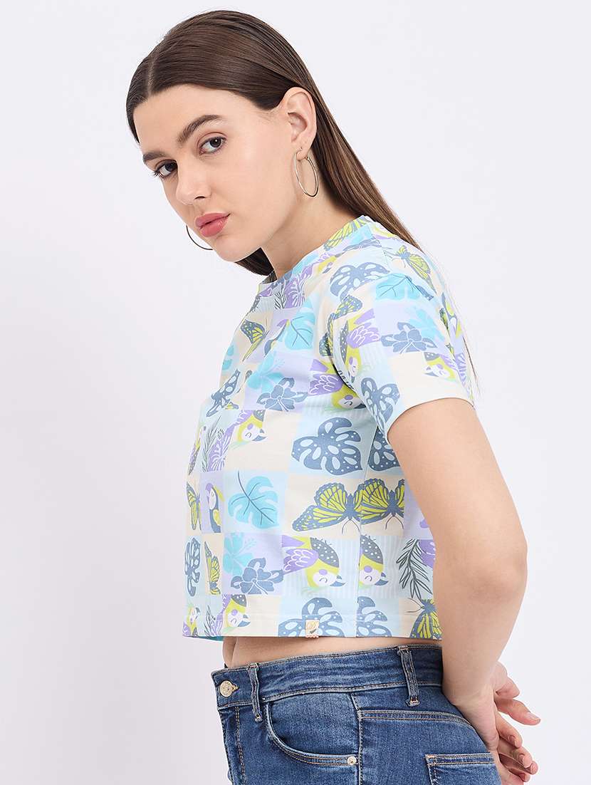 women printed short sleeve crop t-shirt - 22264415 -  Standard Image - 1
