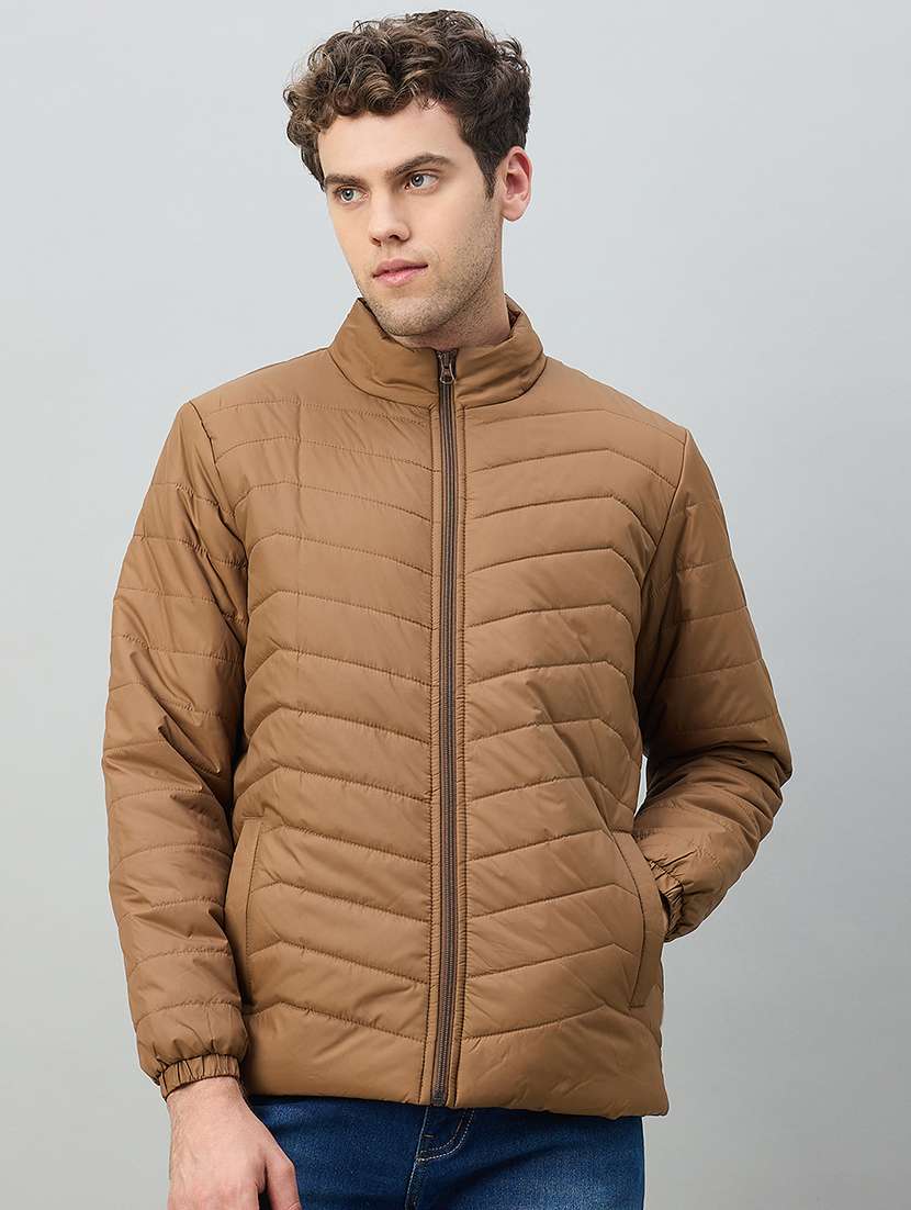 men solid long sleeve puffer jacket