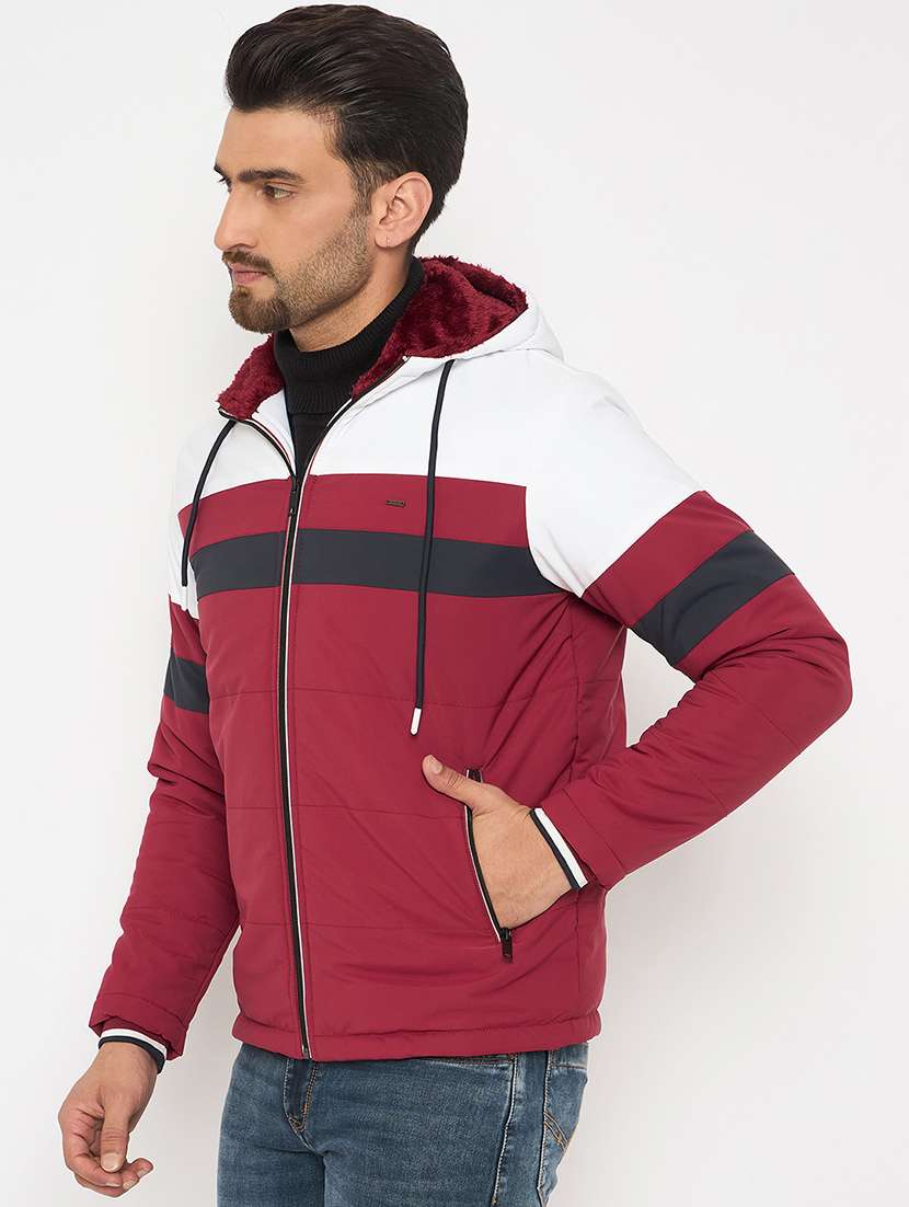 men color blocked hooded long sleeve puffer jacket - 22264444 -  Standard Image - 1