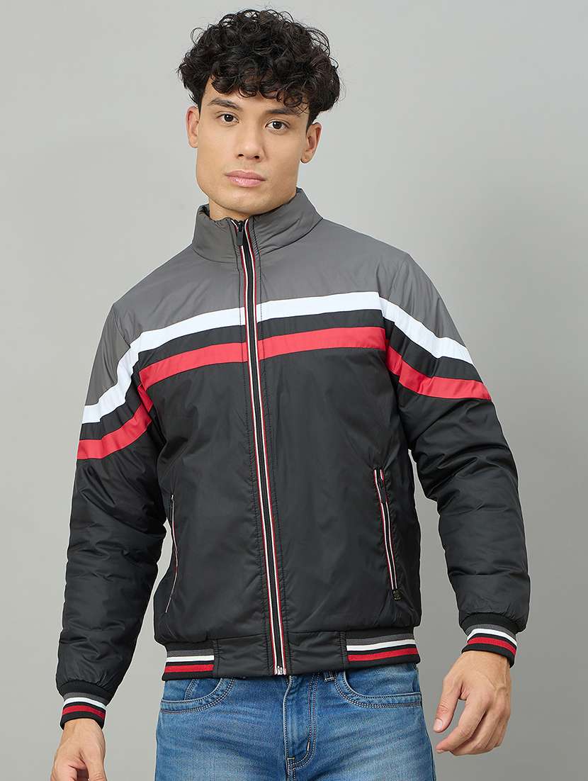 men color blocked long sleeve puffer jacket