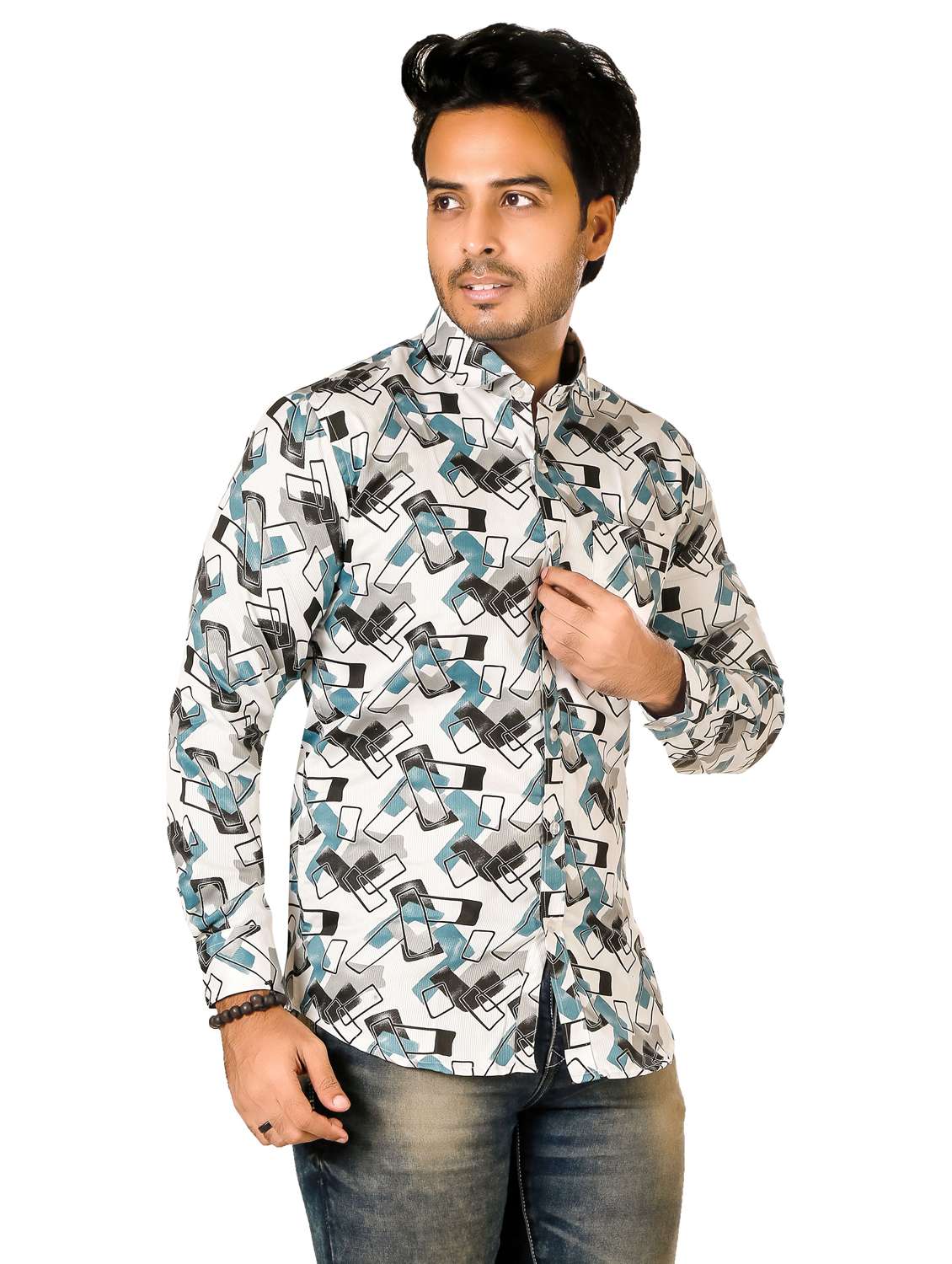 men geometric long sleeve regualr fit casual shirt - 22264461 -  Standard Image - 1