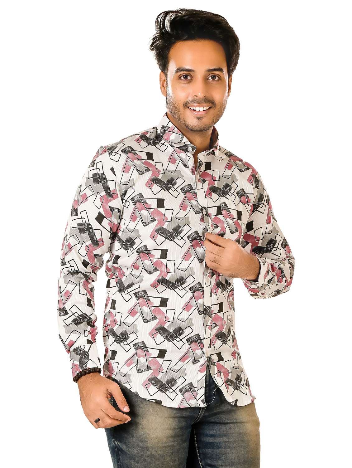 men geometric long sleeve regualr fit casual shirt - 22264463 -  Standard Image - 1
