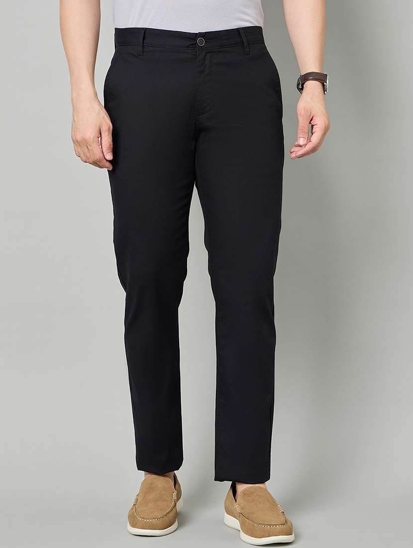 men solid mid rise chinos casual trouser