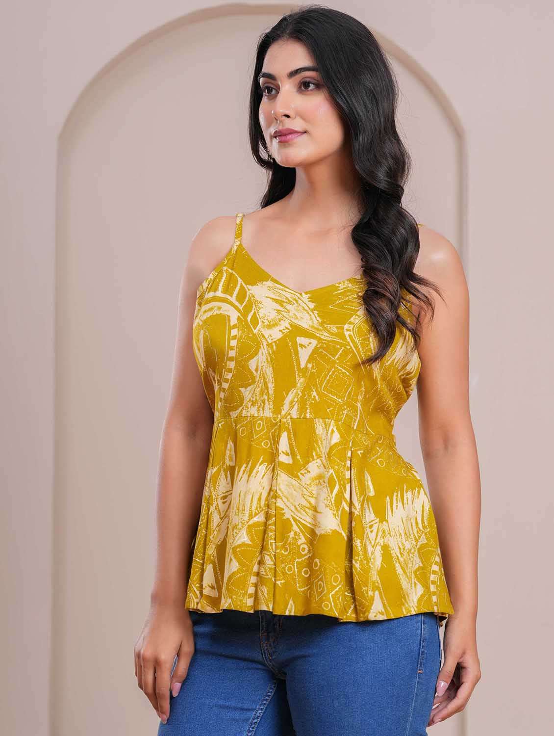 women printed shoulder strap peplum top - 22264710 -  Standard Image - 1