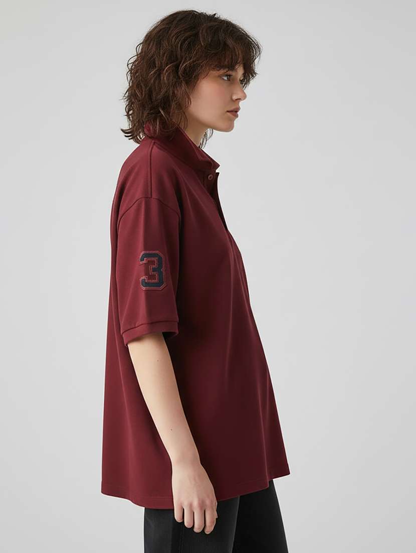 women printed short sleeve oversized polo t-shirt - 22264807 -  Standard Image - 1