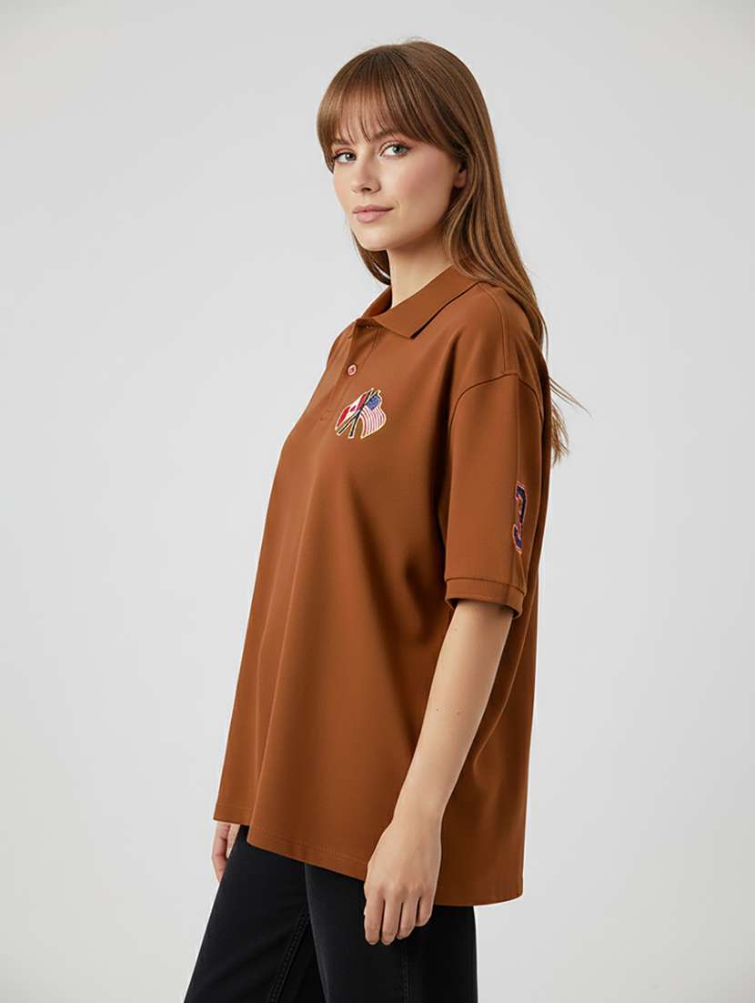 women printed short sleeve oversized polo t-shirt - 22264809 -  Standard Image - 1