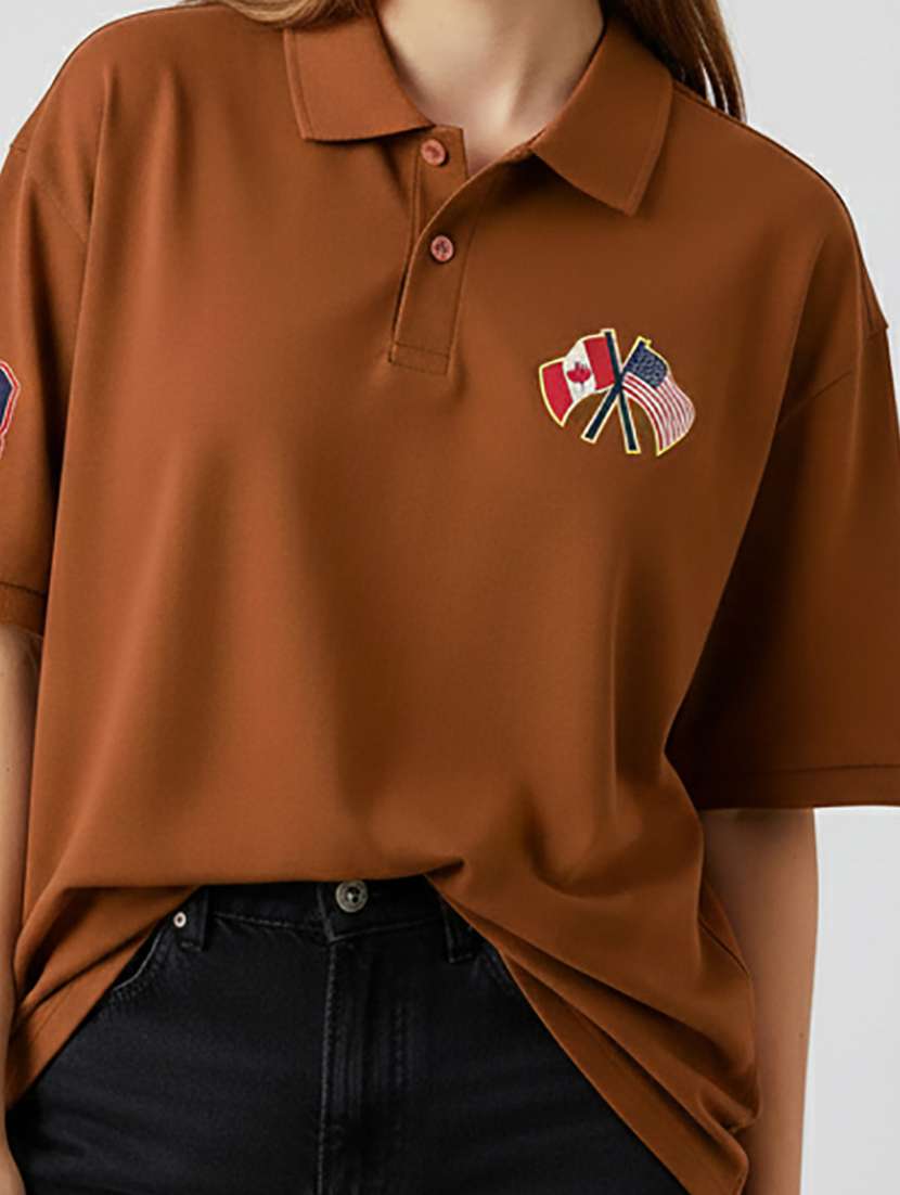 women printed short sleeve oversized polo t-shirt - 22264809 -  Standard Image - 4