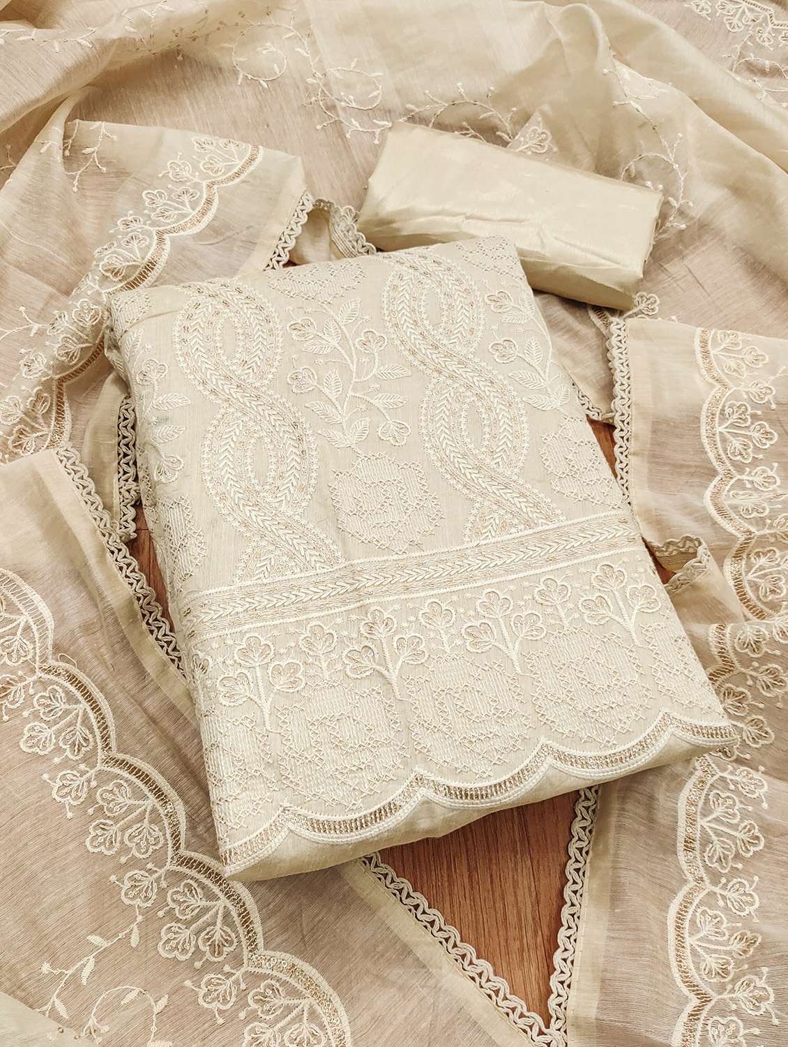women solid with work embroidered unstitched suit set - 22264826 -  Standard Image - 1