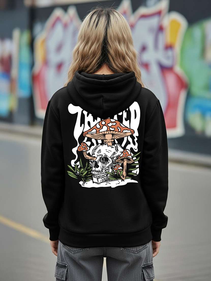 women printed long sleeve hooded sweatshirt