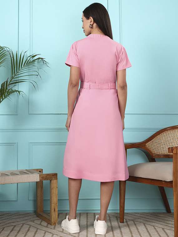 women solid overlap neck a-line dress - 22265126 -  Standard Image - 4