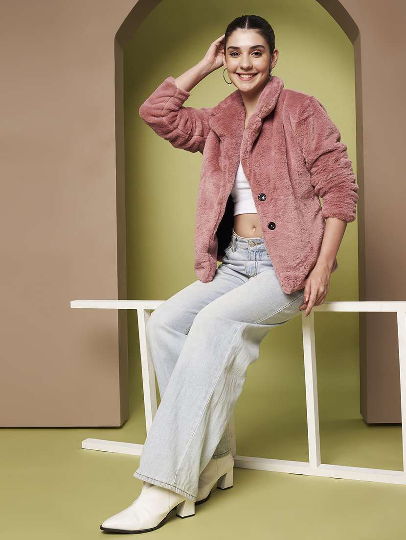 women solid lapel collar long sleeve fur coat - 22265134 -  Standard Image - 6