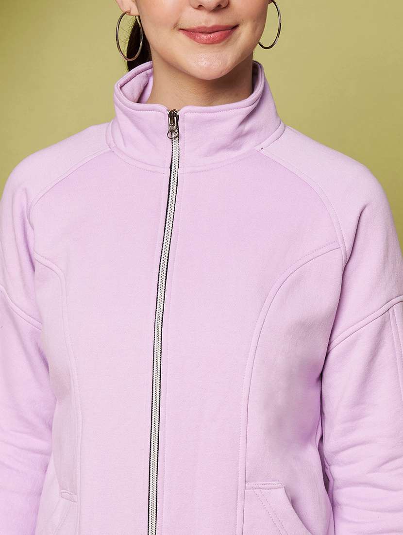 Women Solid Stand Collar Long Sleeve Jacket - 22265137 -  Standard Image - 6