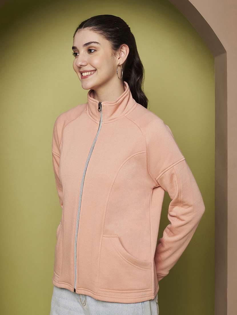 women solid stand collar long sleeve jacket - 22265138 -  Standard Image - 1