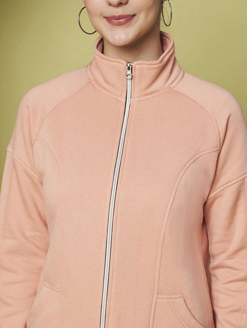 women solid stand collar long sleeve jacket - 22265138 -  Standard Image - 6