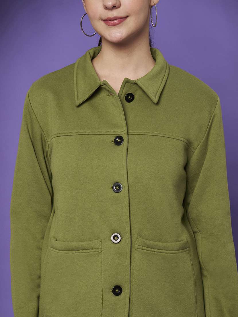 women solid collared long sleeve shacket - 22265139 -  Standard Image - 6