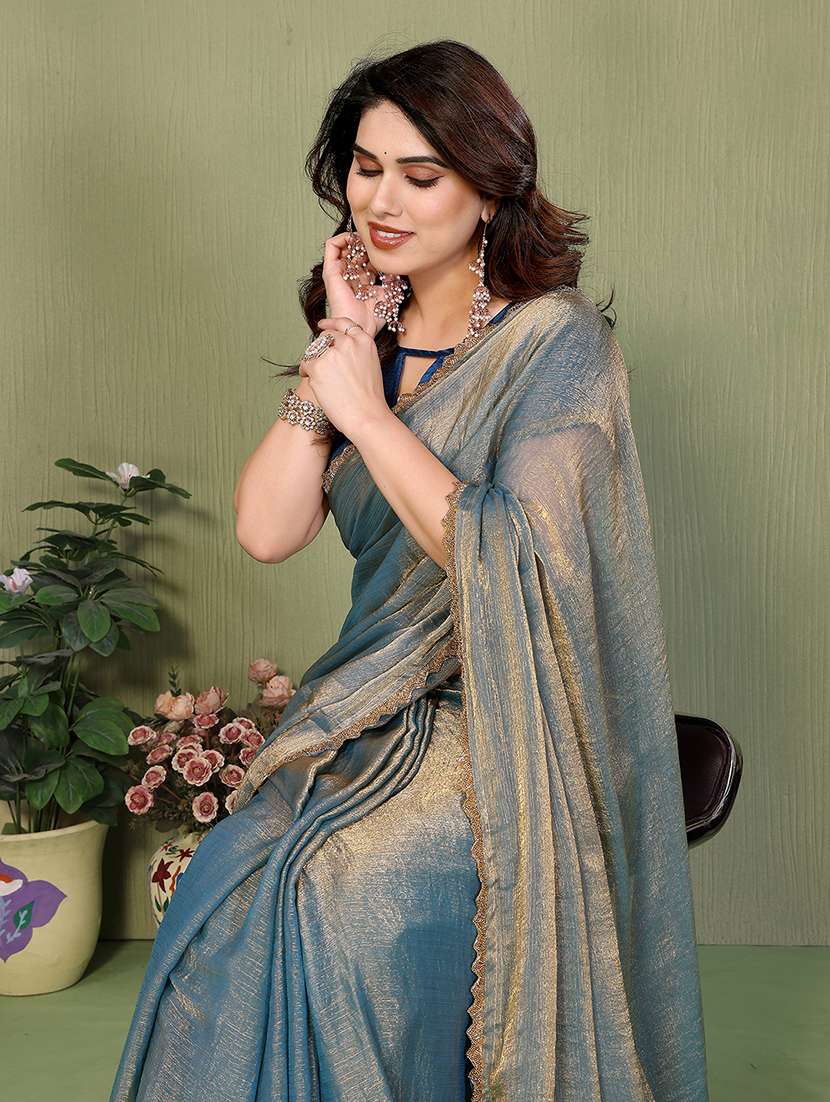 women solid with embellished bordered saree with blouse - 22265383 -  Standard Image - 1
