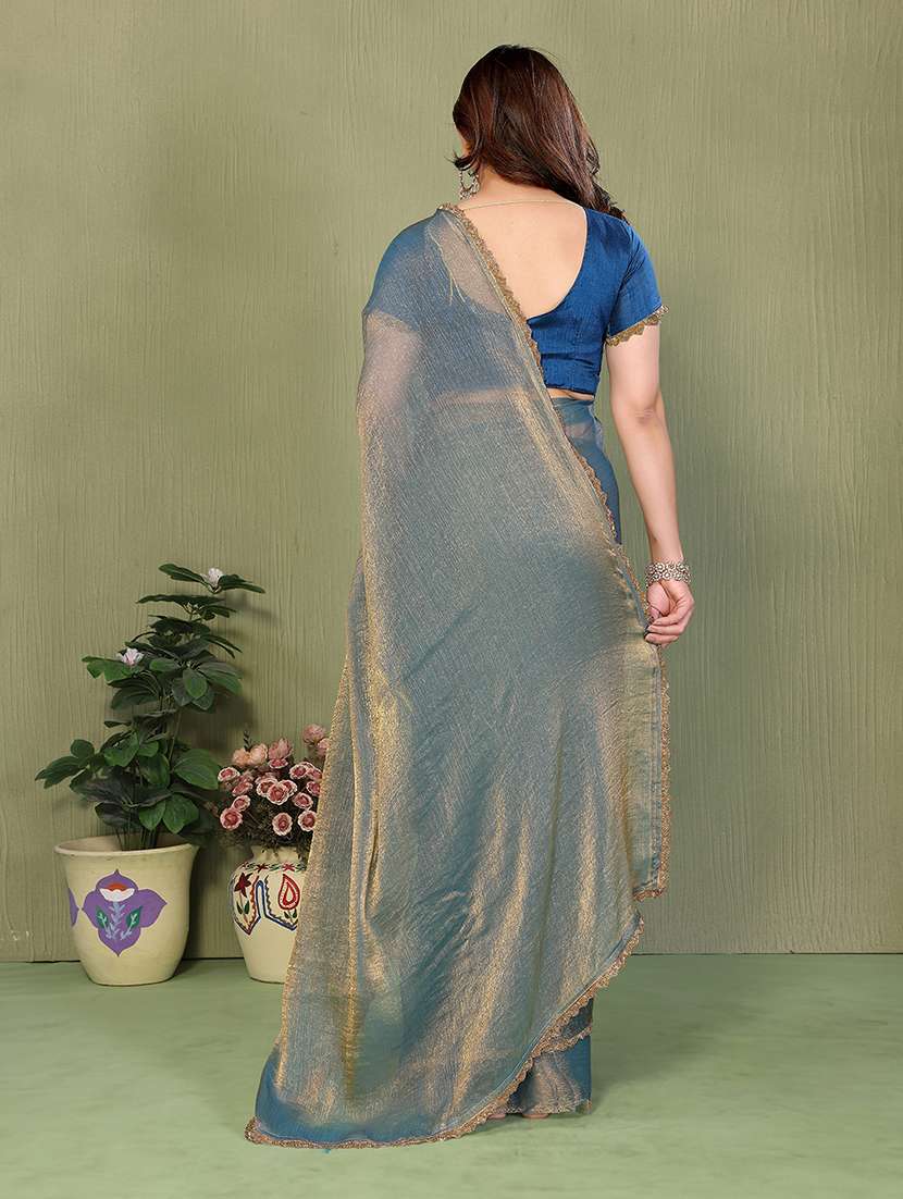 women solid with embellished bordered saree with blouse - 22265383 -  Standard Image - 4