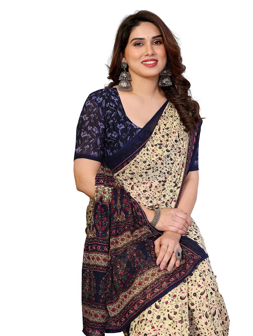 women printed casual wear saree with blouse - 22265387 -  Standard Image - 4