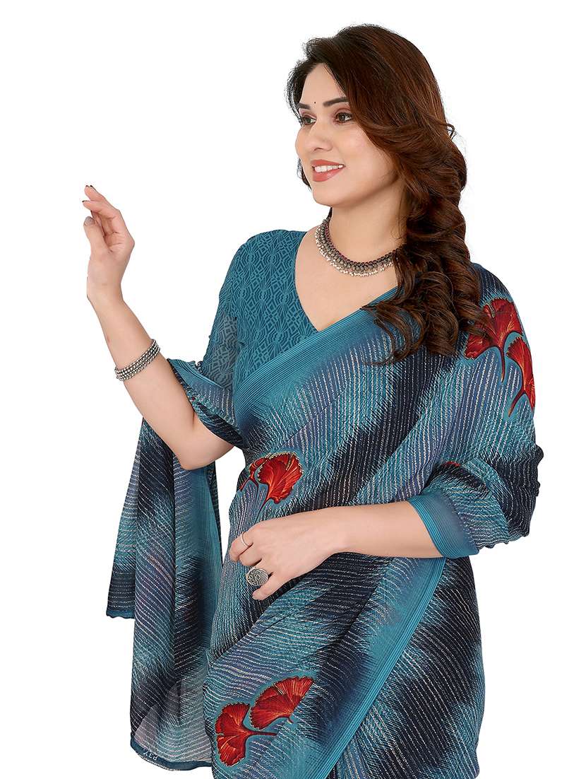 women printed casual wear saree with blouse - 22265396 -  Standard Image - 4