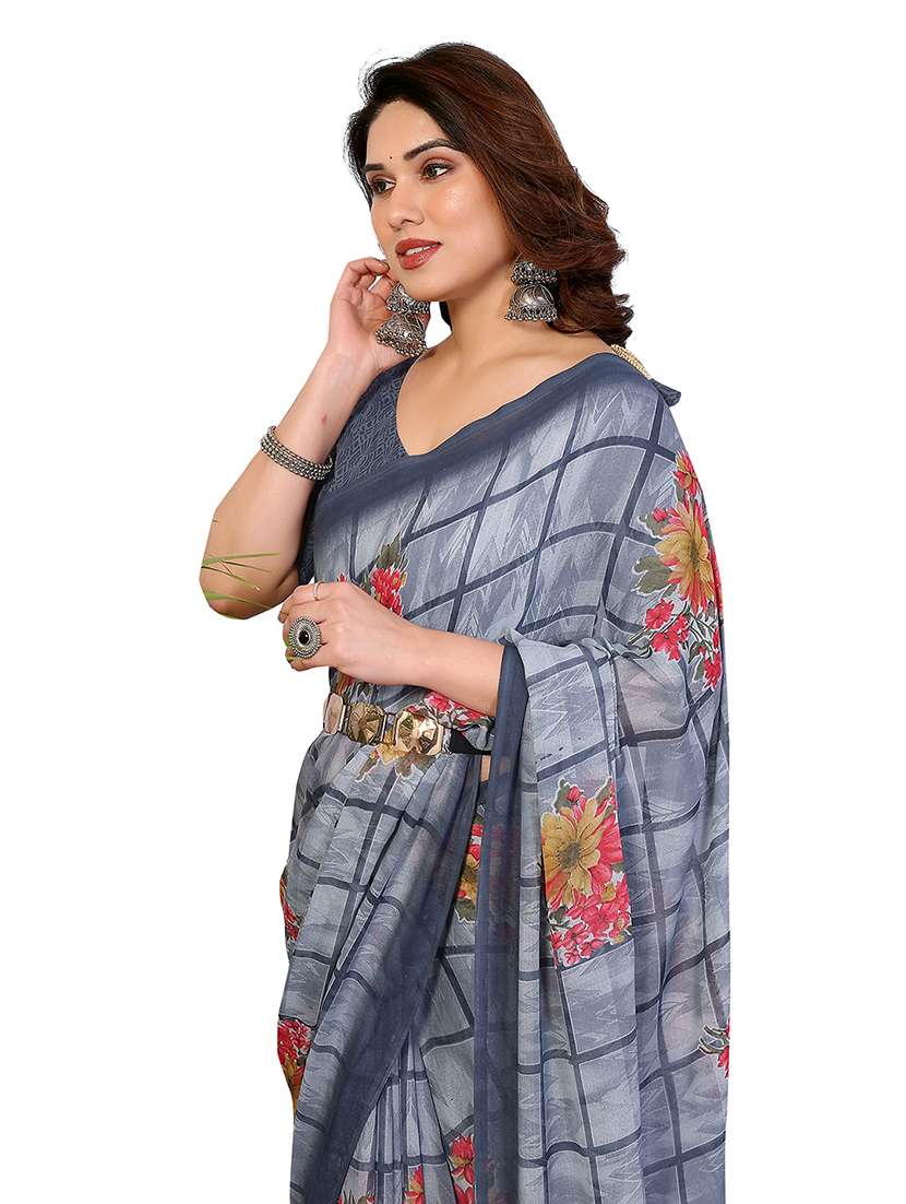 women printed casual wear saree with blouse - 22265415 -  Standard Image - 4