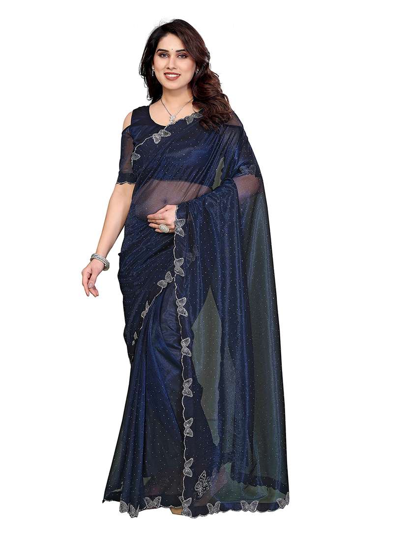 women solid with work embellished saree with blouse